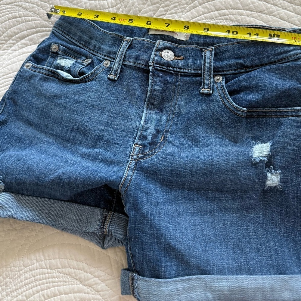 Levi's Blue Jean Shorts with Distressed Cuffed Hem - Picture 5 of 8